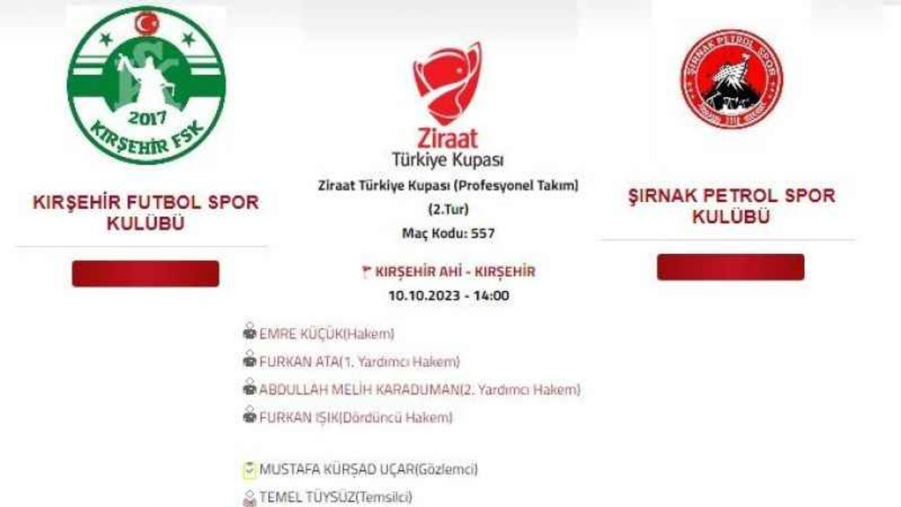Kırşehir  FK – Şırnak maçı 14.00’da