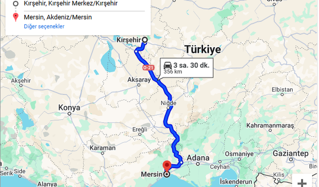 Kırşehir ile Mersin arası kaç Km?  Kaç saat? Yol tarifi