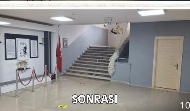 O okulun girişi yenilendi