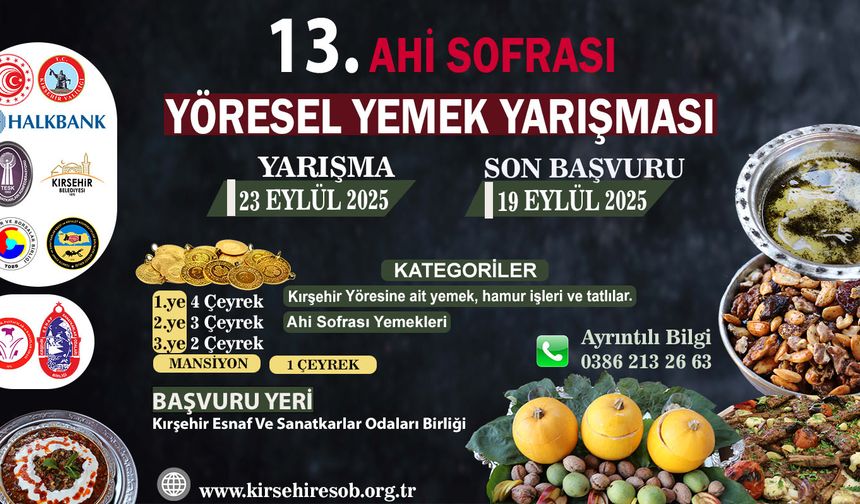 Kırşehir’de 13. Ahi Sofrası Yöresel Yemek Yarışması için başvurular başladı