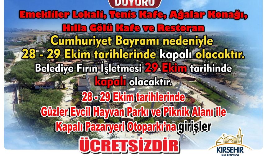 Kırşehir Belediyesi’nin bazı tesisleri hizmete ara verecek