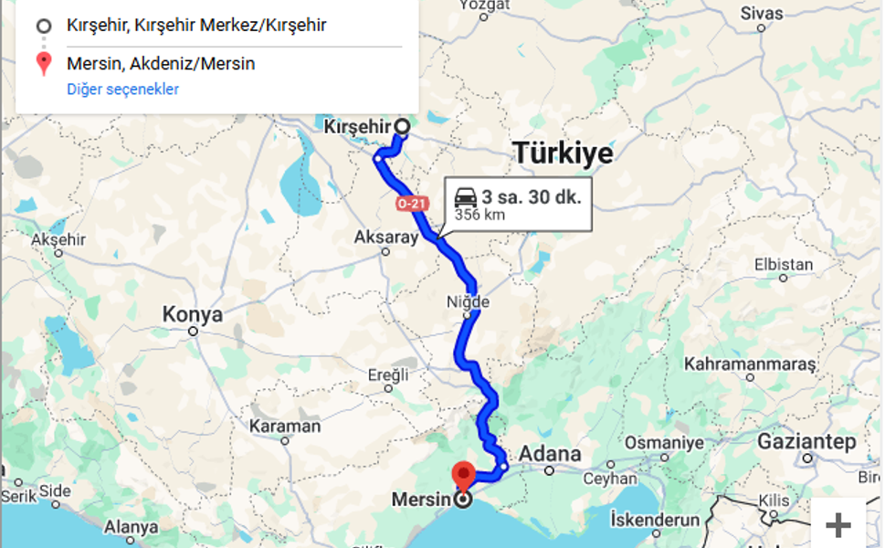 Kırşehir ile Mersin arası kaç Km?  Kaç saat? Yol tarifi