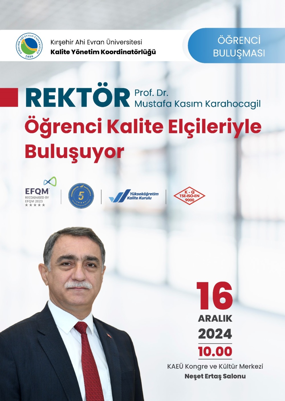 Rektör Karahocagil, Öğrenci Kalite Elçileriyle Buluşacak