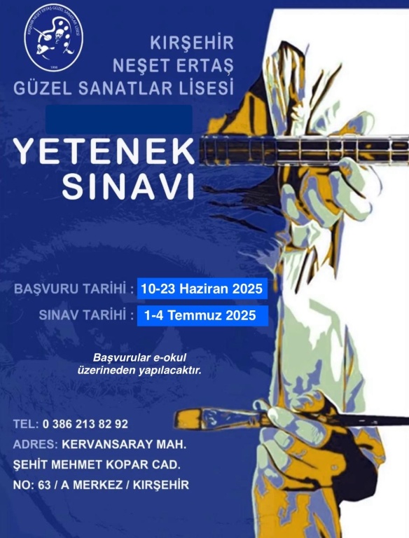 Neşet Ertaş Güzel Sanatlar Lisesi Yetenek Sınavı Başvuruları Başlıyorr