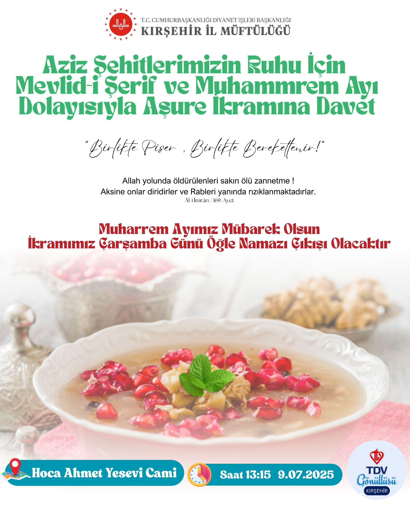Şehitler Için Mevlid Okutulacak, Muharrem Ayı Dolayısıyla Aşure Dağıtılacak