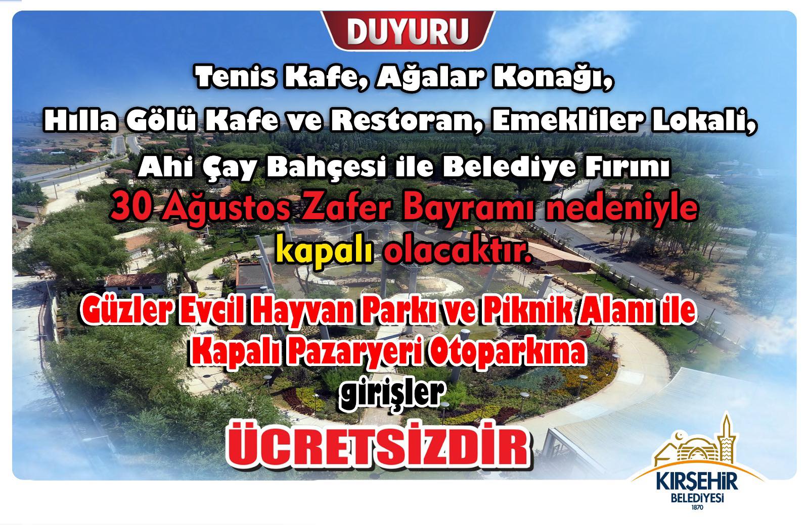 Kırşehir Belediyesi’nden Tesisler 30 Ağustos Düzenlemesi