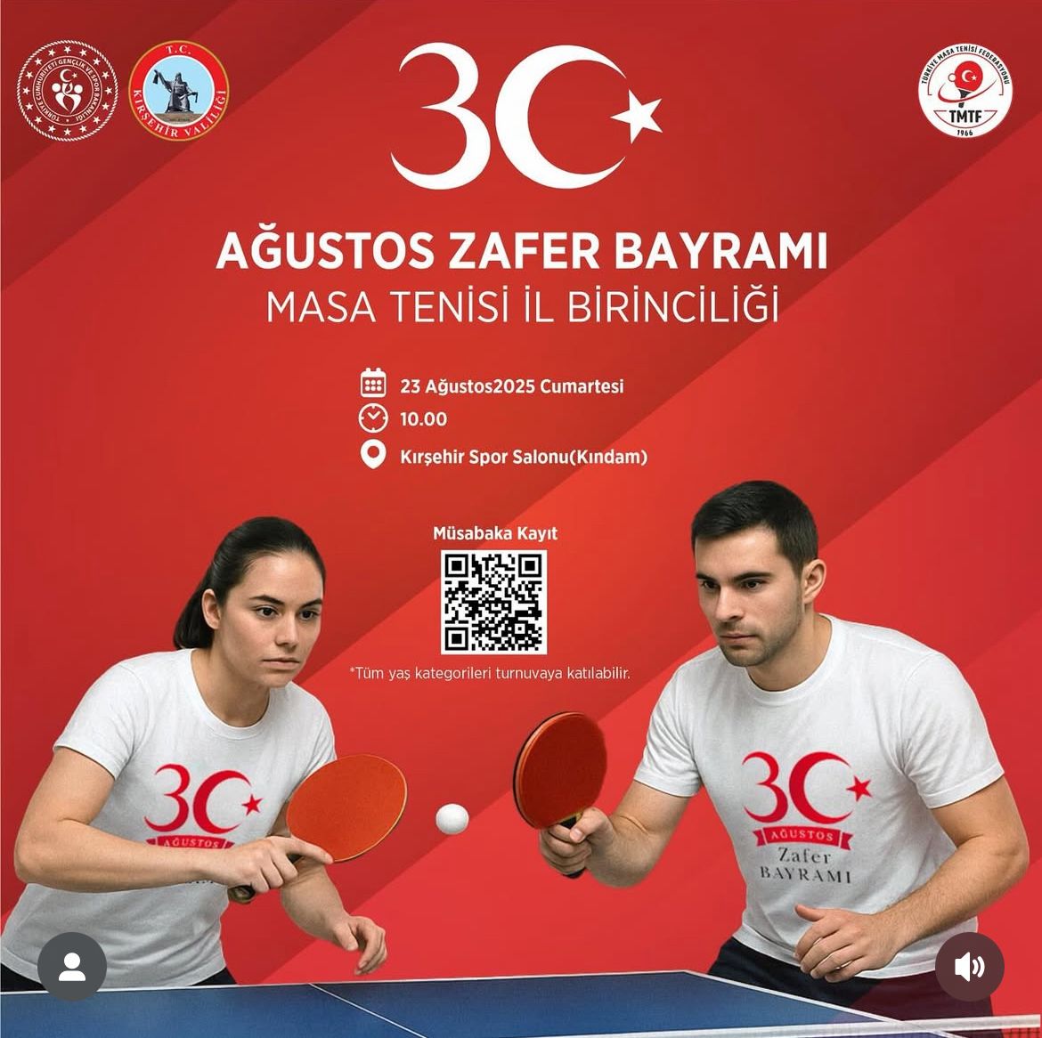 Kırşehir’de Zafer Bayramı Heyecanı Masa Tenisi Turnuvasıyla Taçlanıyor