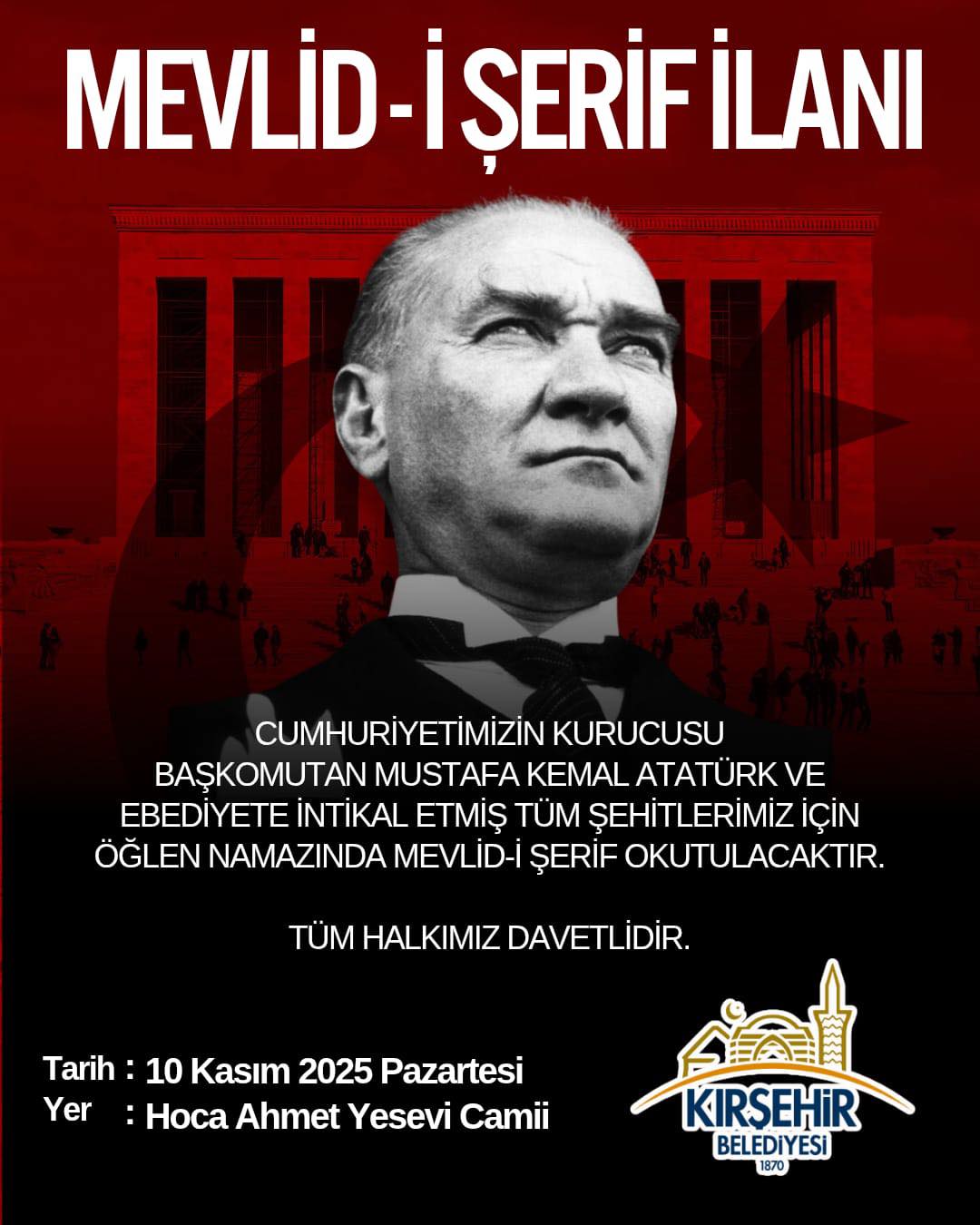 Gazi Mustafa Kemal Atatürk Ve Şehitler Için Mevlid I Şerif Okunacak