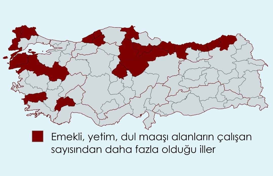 Emekli, Yetim, Dul Maaşı Alan Sayısının Çalışan Sayısından Daha Fazla Olduğu Iller.
