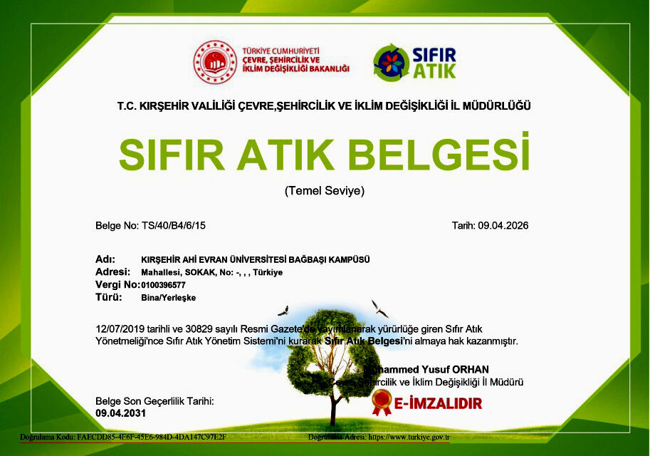 Kırşehir Ahi Evran Üniversitesi ‘Sıfır Atık’ Belgesiyle Taçlandı1-1