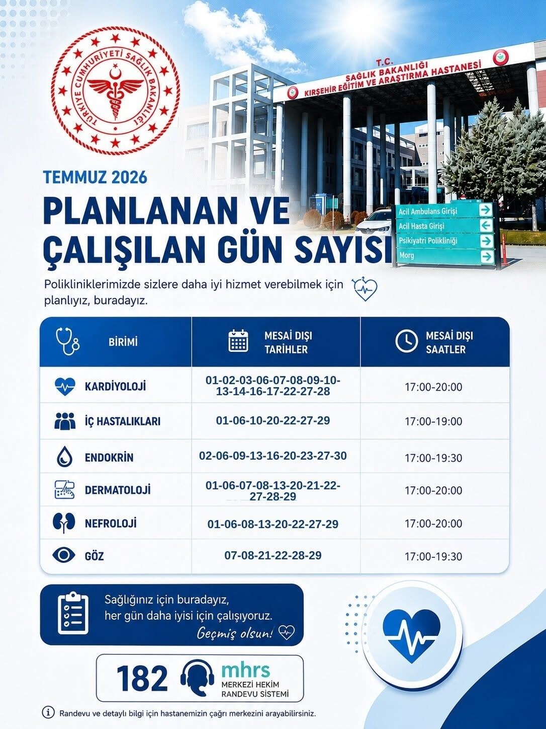 Kırşehir Eğitim Ve Araştırma Hastanesi’nden 6 Branşta Akşam Hizmeti