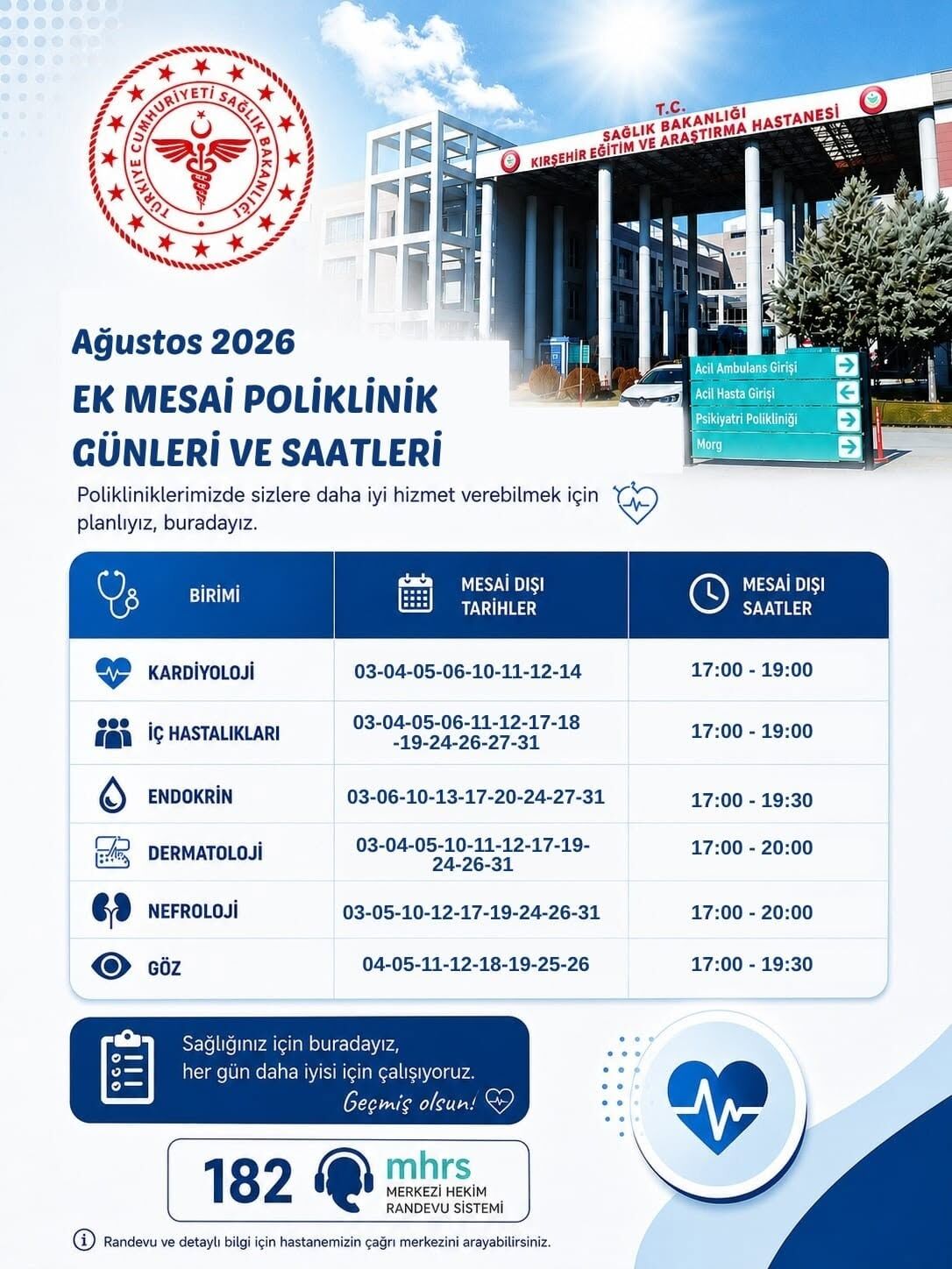 Kırşehir’de Kardiyoloji, Dahiliye, Göz Ve Daha Fazlasında Akşam Muayenesi Imkânı