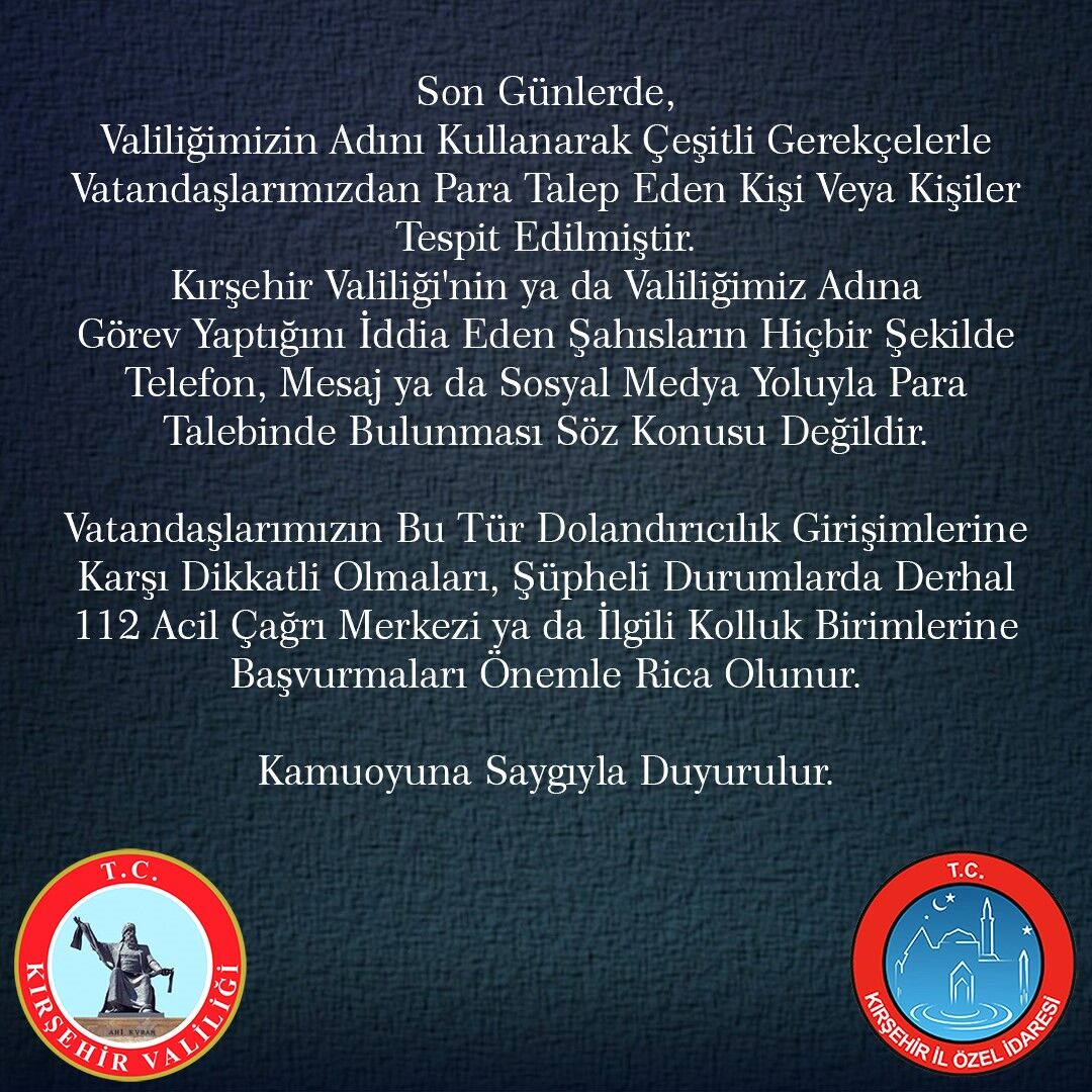 Kırşehir’de Valilik Adına Para Isteyenlere Dikkat! Resmi Makamlardan Uyarı1