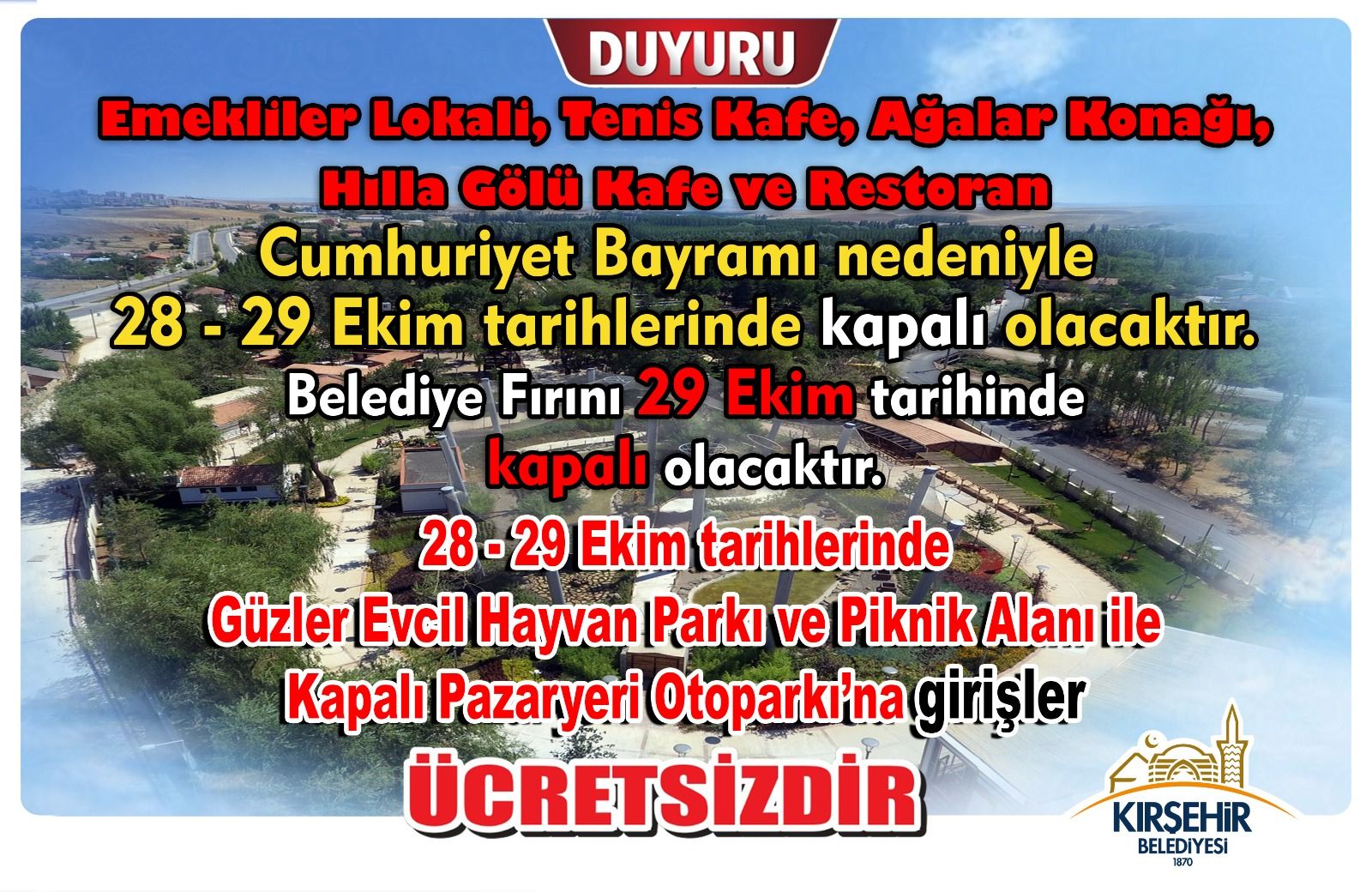 Kırşehir’de 28 29 Ekim’de Hangi Tesisler Kapalı Olacak